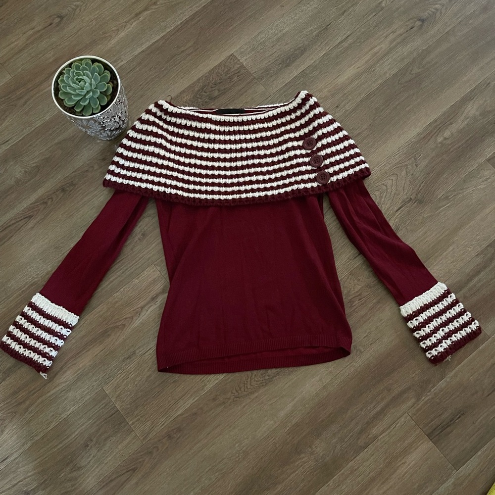 Young Threads Button Off-Shoulder Sweater - Picture 3 of 10